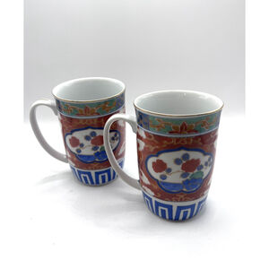 Takahashi Imari San Francisco Coffee Tea Mugs ~ Set of 2 ~ Floral Japan Vintage